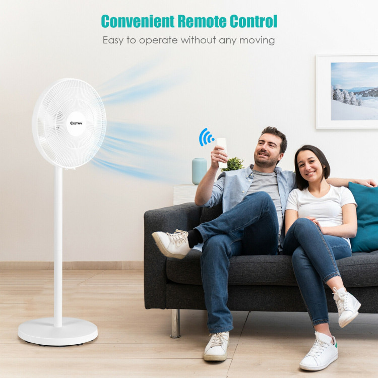 16 Inch Oscillating Pedestal 3-Speed Adjustable Height Fan with Remote Control-WhiteCostway Gallery View 11 of 12