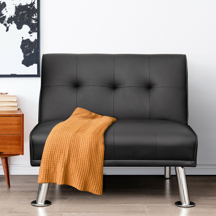 Folding PU Leather Single Sofa with Metal Legs and Adjustable Backrest-BlackCostway Gallery View 6 of 12