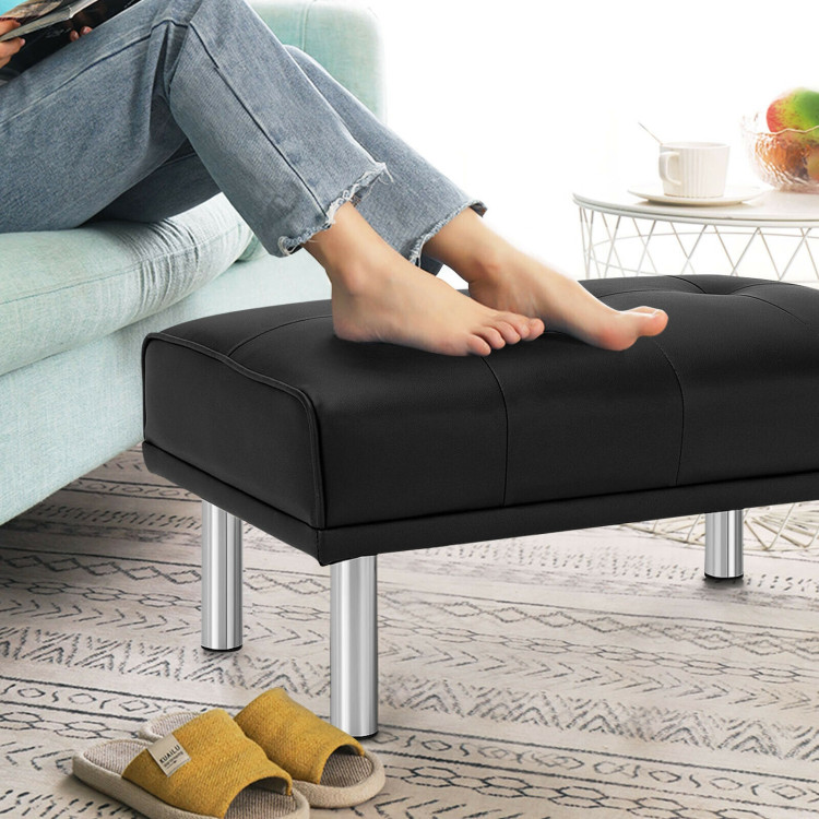 Rectangle Tufted Ottoman with Stainless Steel Legs for Living Room-BlackCostway Gallery View 6 of 12