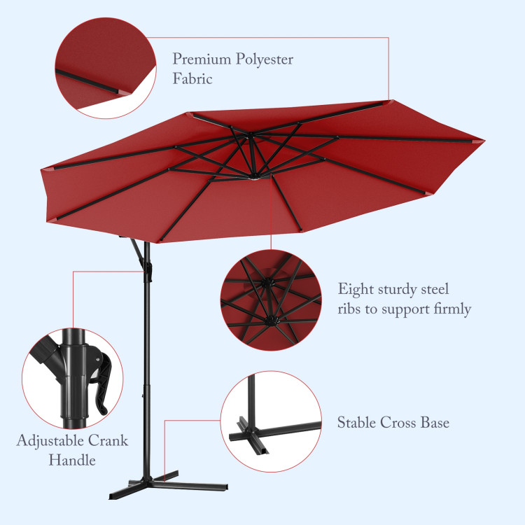 10 Feet Patio Outdoor Sunshade Hanging Umbrella without Weight BaseCostway Gallery View 18 of 40
