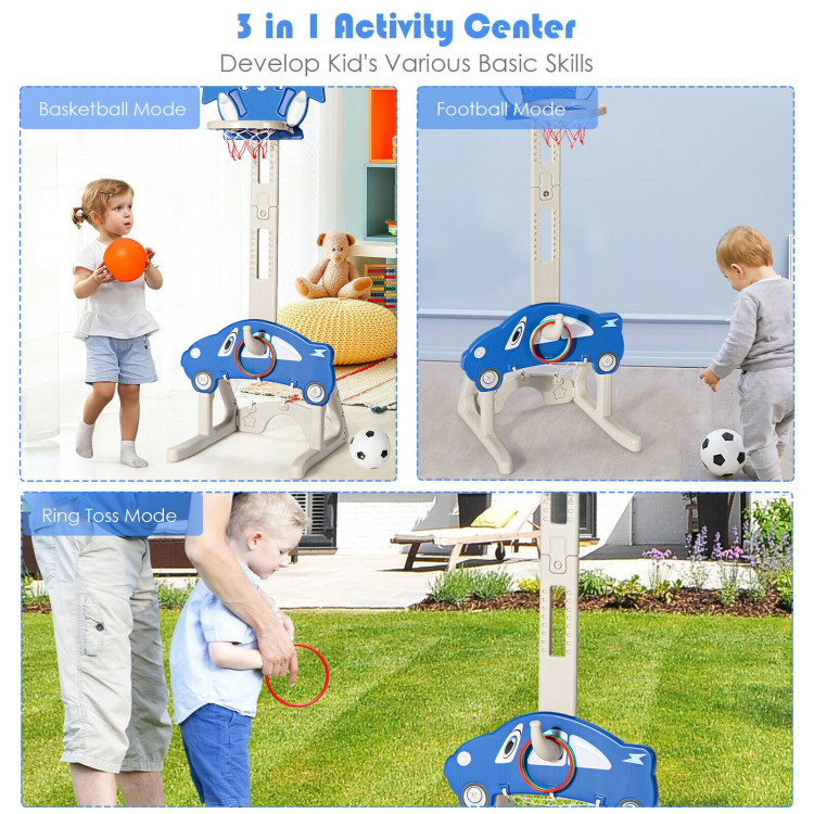 3-in-1 Basketball Hoop for Kids Adjustable Height Playset with Balls-BlueCostway Gallery View 10 of 12