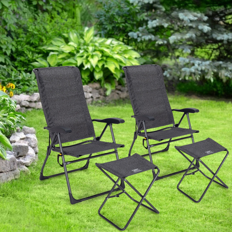 4 Pieces Patio Adjustable Back Folding Dining Chair Ottoman Set-GrayCostway Gallery View 1 of 12