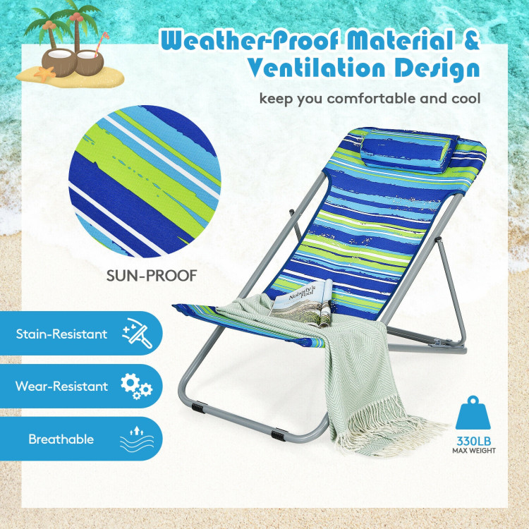 Portable Beach Chair Set of 2 with Headrest -BlueCostway Gallery View 10 of 10