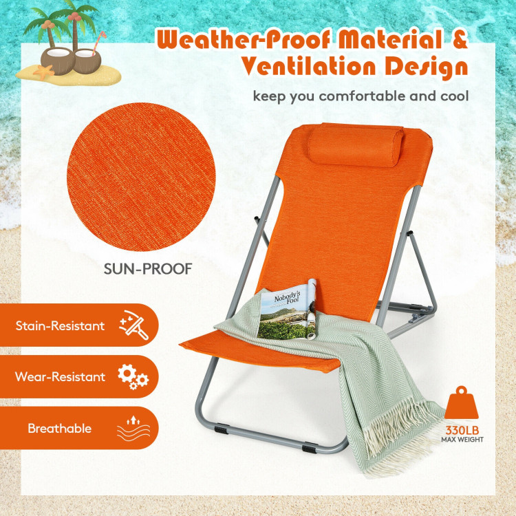 Portable Beach Chair Set of 2 with Headrest -OrangeCostway Gallery View 9 of 10