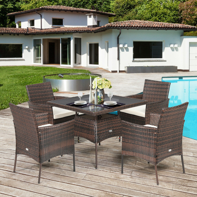 Outdoor 5 Pieces Dining Table Set with 1 Table and 4 Single SofasCostway Gallery View 2 of 12