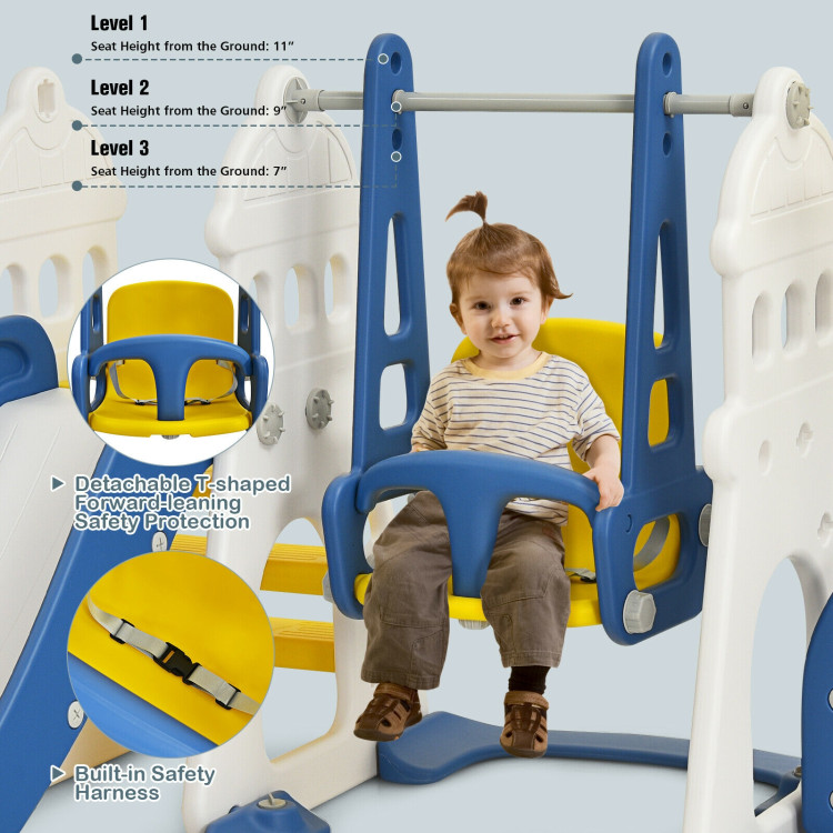 6-in-1 Slide and Swing Set with Ball Games for Toddlers-BlueCostway Gallery View 8 of 12