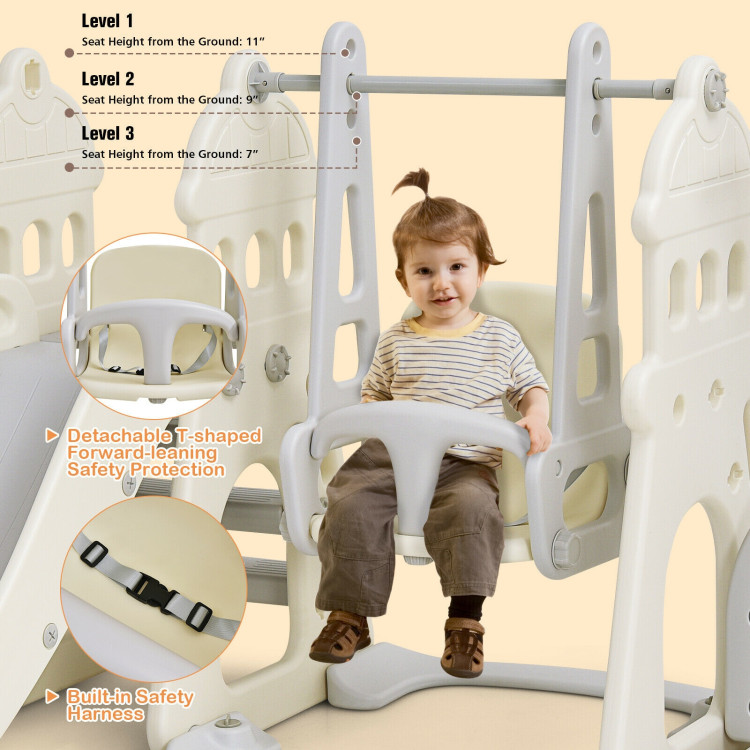 6-in-1 Slide and Swing Set with Ball Games for Toddlers-WhiteCostway Gallery View 6 of 12