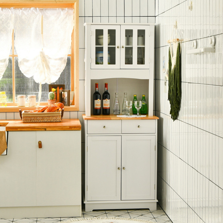 Kitchen Pantry Cabinet with Wood Top and Hutch-WhiteCostway Gallery View 2 of 12