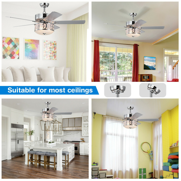 52 Inch Ceiling Fan with Light Reversible Blade and Adjustable Speed-SilverCostway Gallery View 8 of 12