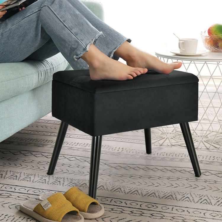 Velvet Storage Ottoman with Solid Wood Legs for Living Room BedroomCostway Gallery View 8 of 12