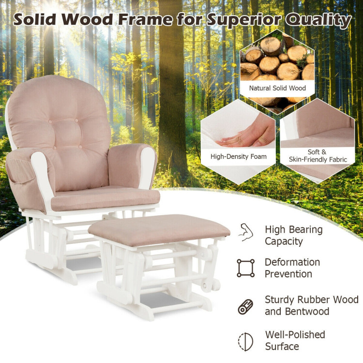 Wood Glider and Ottoman Set with Padded Armrests and Detachable Cushion-PinkCostway Gallery View 11 of 11