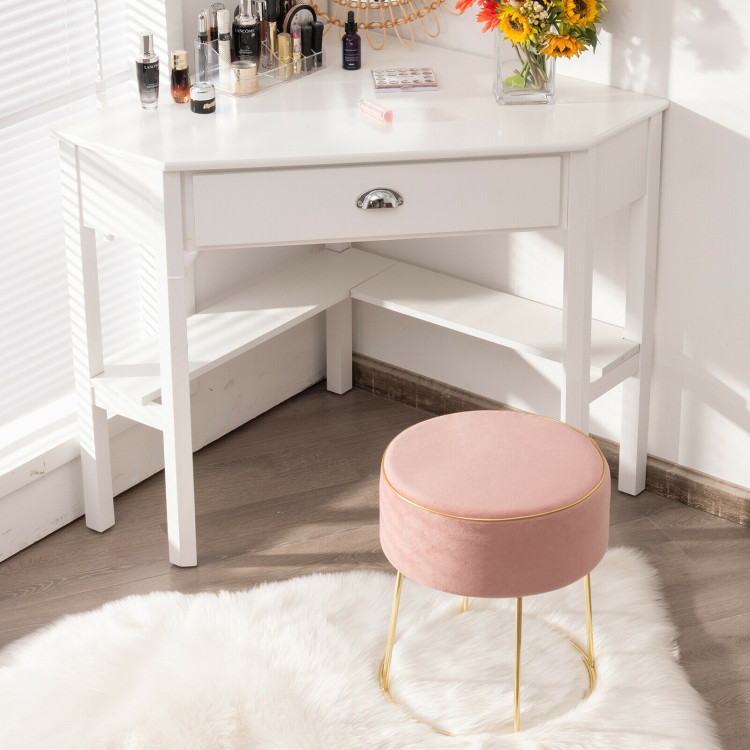 Round Velvet Footrest Stool Ottoman with Non-Slip Foot Pads for Bedside-PinkCostway Gallery View 1 of 12