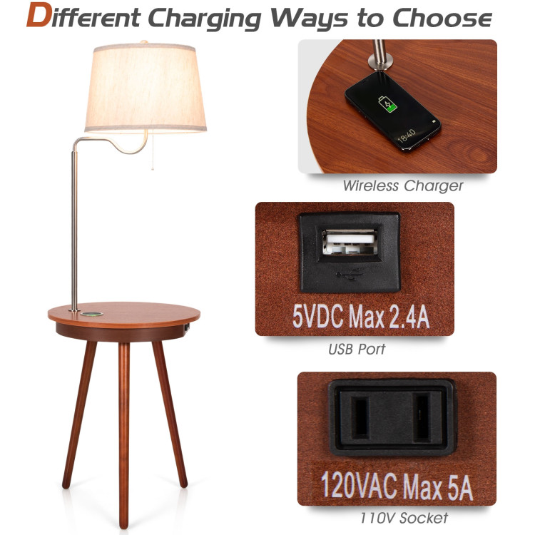 End Table Lamp Bedside Nightstand Lighting with Wireless Charger-BrownCostway Gallery View 12 of 13