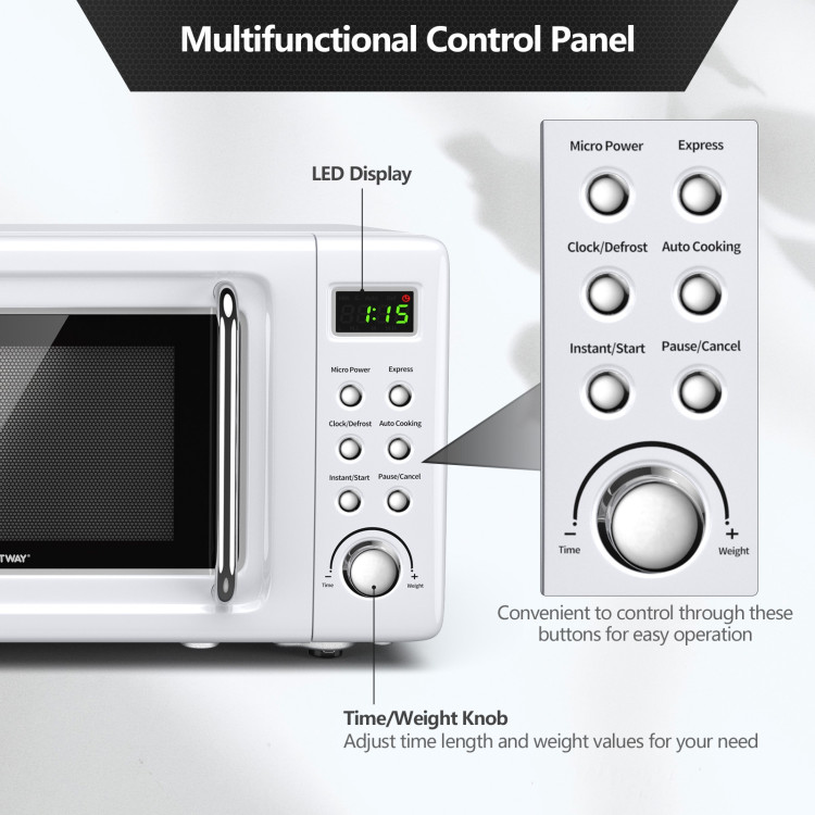 700W Retro Countertop Microwave Oven with 5 Micro Power and Auto Cooking Function-WhiteCostway Gallery View 11 of 12