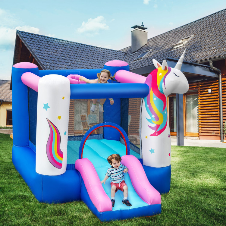 Inflatable Slide Bouncer with Basketball Hoop for Kids Without BlowerCostway Gallery View 8 of 12