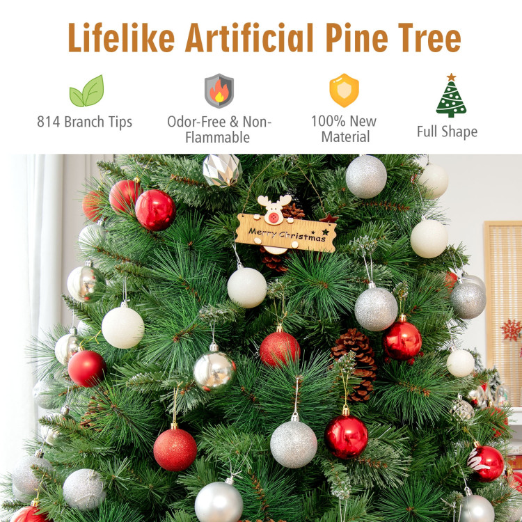 6 Feet Unlit Hinged PVC Artificial Christmas Pine Tree with Red BerriesCostway Gallery View 8 of 10