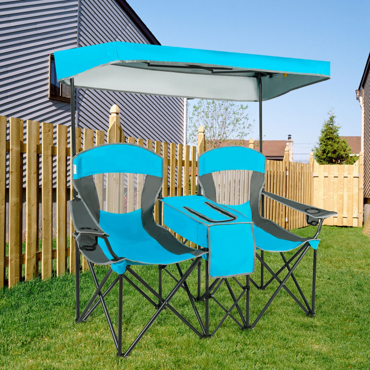Portable Folding Camping Canopy Chairs with Cup Holder-BlueCostway Gallery View 7 of 12