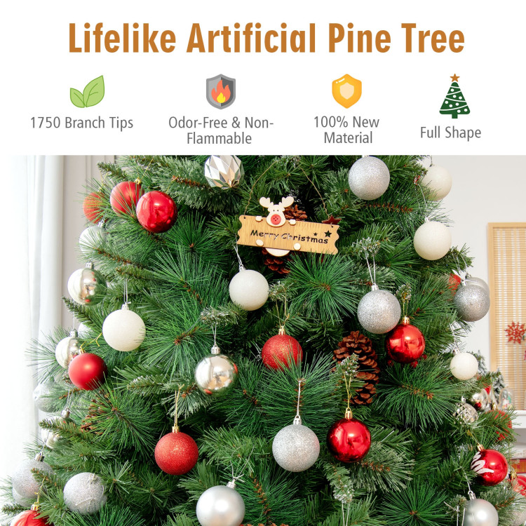 8 Feet Unlit Hinged PVC Artificial Christmas Pine Tree with Red BerriesCostway Gallery View 8 of 10