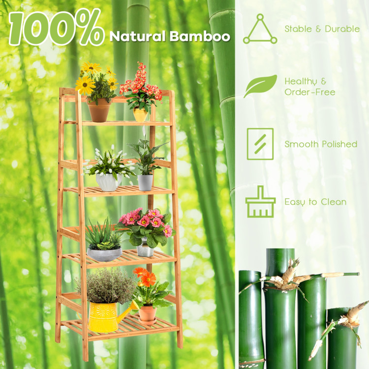 4-Tier Bamboo Plant Rack with Guardrails Stable and Space-Saving-NaturalCostway Gallery View 7 of 12