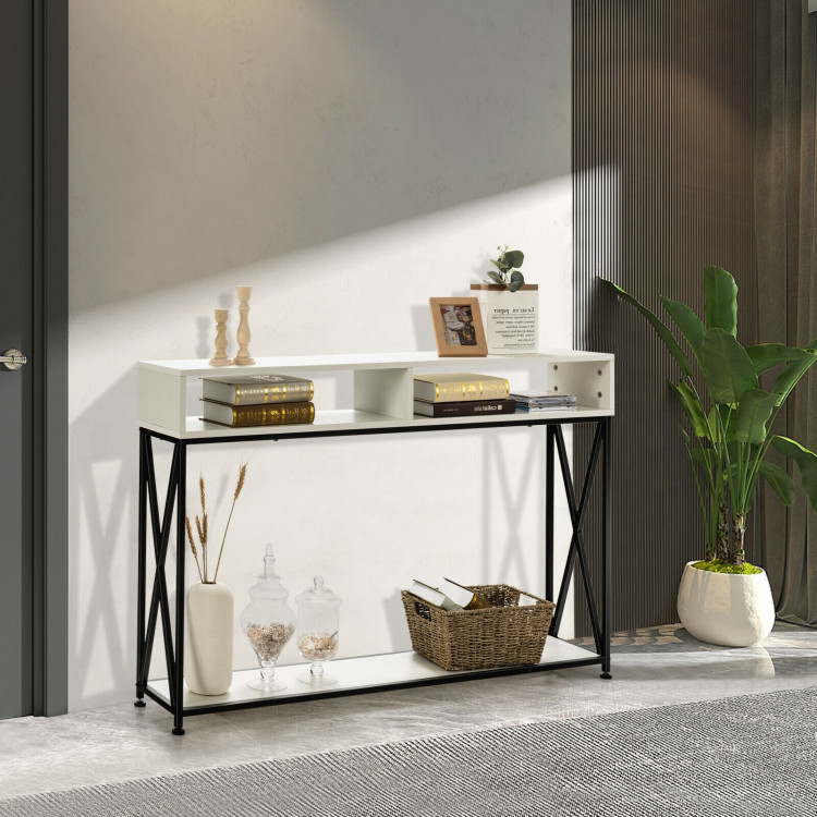 Console Table with Open Shelf and Storage Compartments Steel Frame-WhiteCostway Gallery View 8 of 11