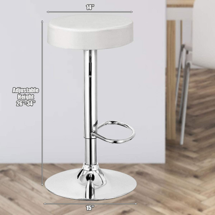 Set of 2 Adjustable Round PU Leather Swivel Barstool with Chrome Footrest-WhiteCostway Gallery View 4 of 9