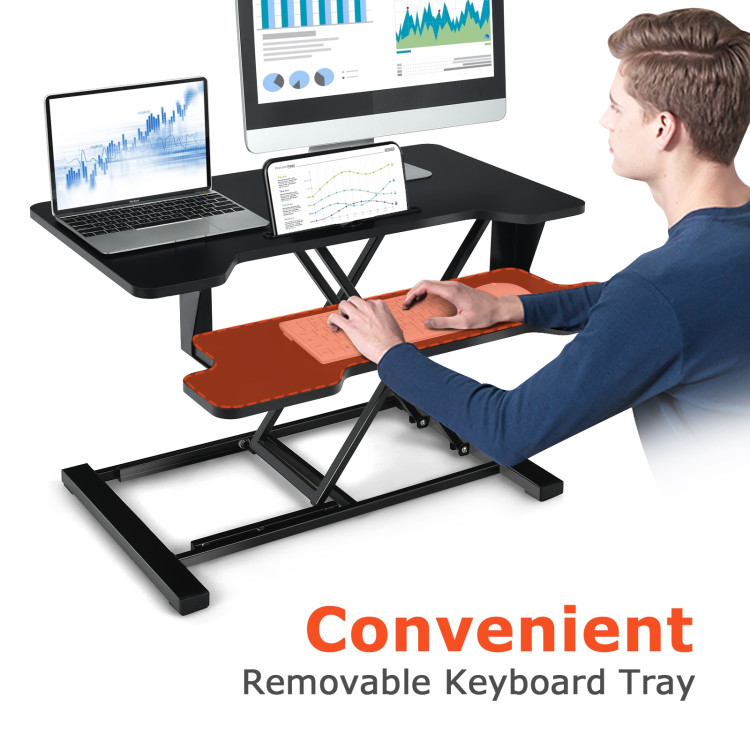 Height Adjustable Standing Desk Converter with Removable Keyboard Tray-BlackCostway Gallery View 9 of 12