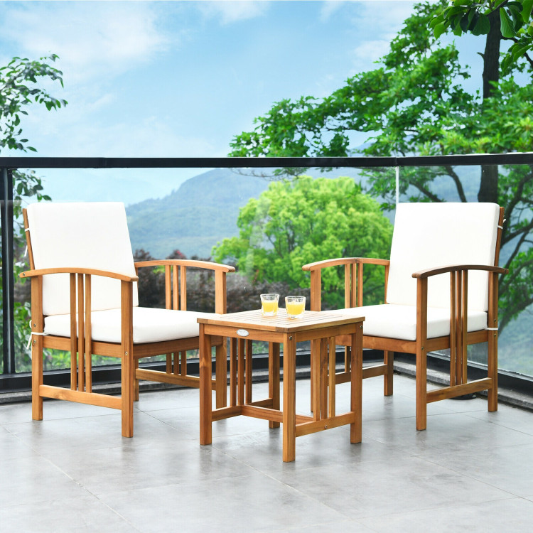 3PC Solid Wood Outdoor Patio Sofa Furniture Set-WhiteCostway Gallery View 9 of 13
