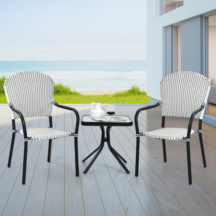 Set of 4 Patio Rattan Stackable Dining Chair with  Armrest for Garden-WhiteCostway Gallery View 7 of 12