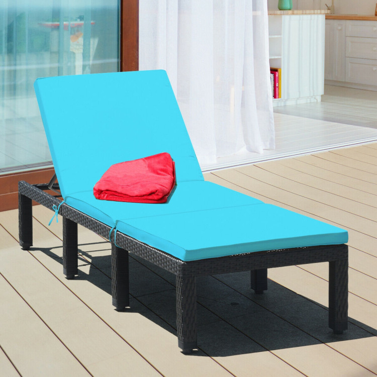 Patio Rattan Cushioned Height Adjustable Lounge Chair-BlueCostway Gallery View 2 of 12