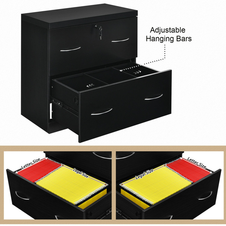 2-Drawer File Cabinet with Lock Hinging Bar Letter and Legal Size-BlackCostway Gallery View 5 of 12