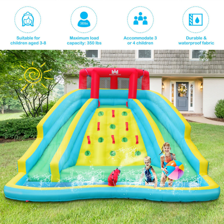 Inflatable Water Park Bounce House with Double Slide and Climbing WallCostway Gallery View 2 of 12