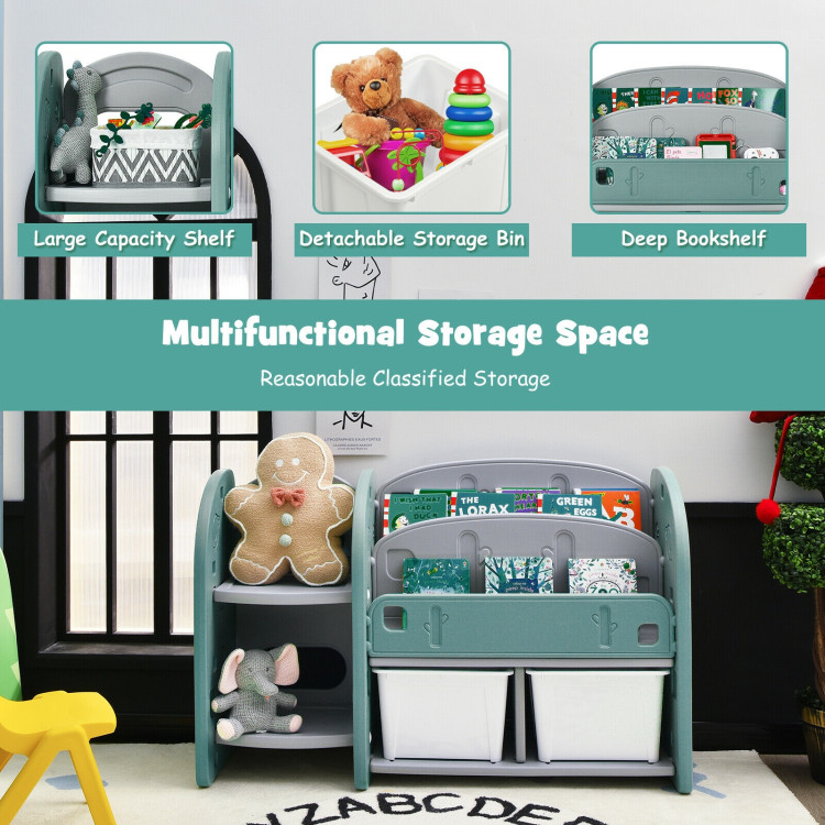 Kids Toy Storage Organizer with 2-Tier Bookshelf and Plastic BinsCostway Gallery View 9 of 12