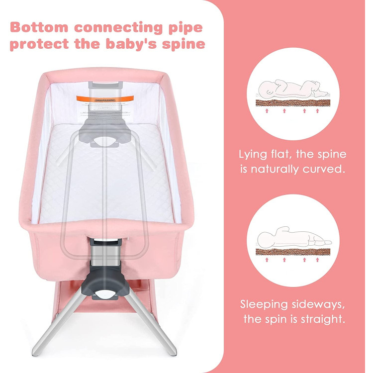 Portable Baby Bedside Sleeper with Adjustable Heights and Angle-PinkCostway Gallery View 8 of 10