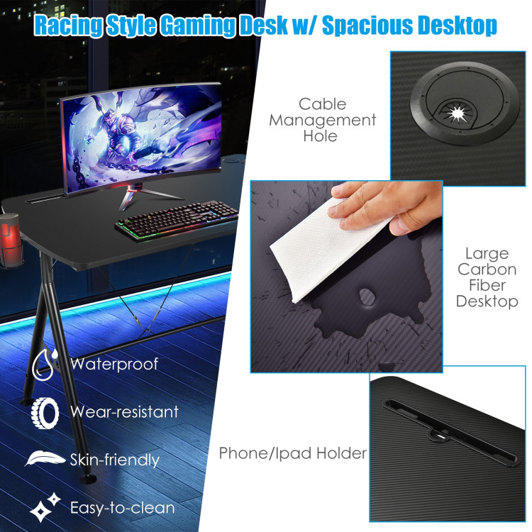 Y-shaped Gaming Desk with Phone Slot and Cup HolderCostway Gallery View 5 of 9