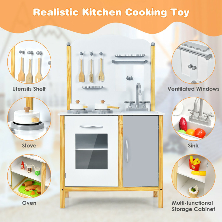 Kids Play Kitchen Set Toddler Pretend Cooking Set with Cabinet and AccessoriesCostway Gallery View 7 of 12