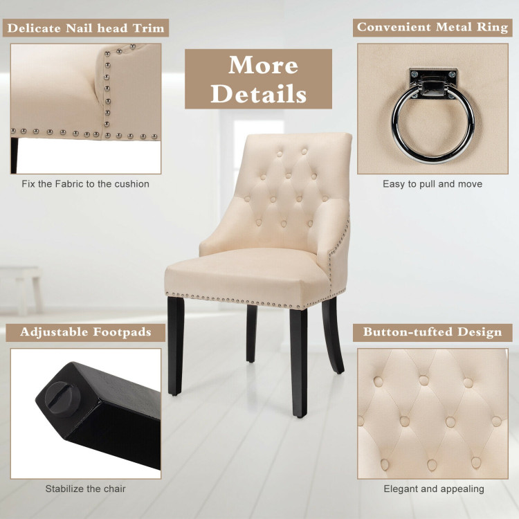 Modern Upholstered Button-Tufted Dining Chair with Naild Trim-BeigeCostway Gallery View 7 of 8