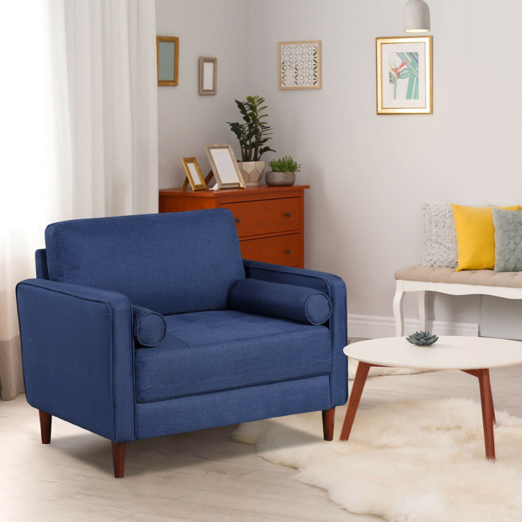 Accent Oversized Linen Club Armchair with Pillows and Rubber Wood LegsCostway Gallery View 2 of 12