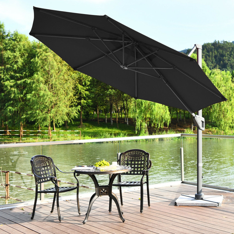 11ft Patio Offset Umbrella with 360° Rotation and Tilt System-GrayCostway Gallery View 7 of 12