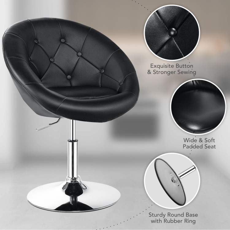 1 Piece Modern Adjustable Swivel Round PU Leather Chair-BlackCostway Gallery View 11 of 12