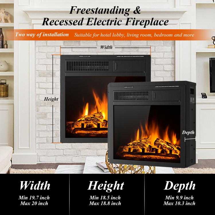18-Inch Electric Fireplace Insert Freestanding and Recessed Heater Log Flame RemoteCostway Gallery View 5 of 11