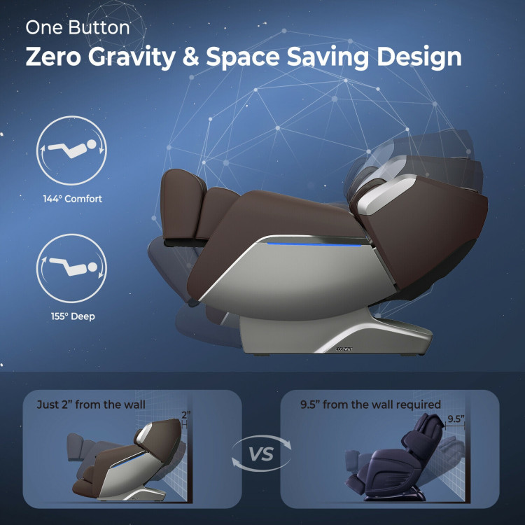Full Body Zero Gravity Massage Chair with SL Track Voice Control Heat-BrownCostway Gallery View 8 of 12
