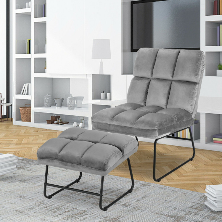 Velvet Massage Recliners with Ottoman Remote Control and Side Pocket-GrayCostway Gallery View 7 of 13