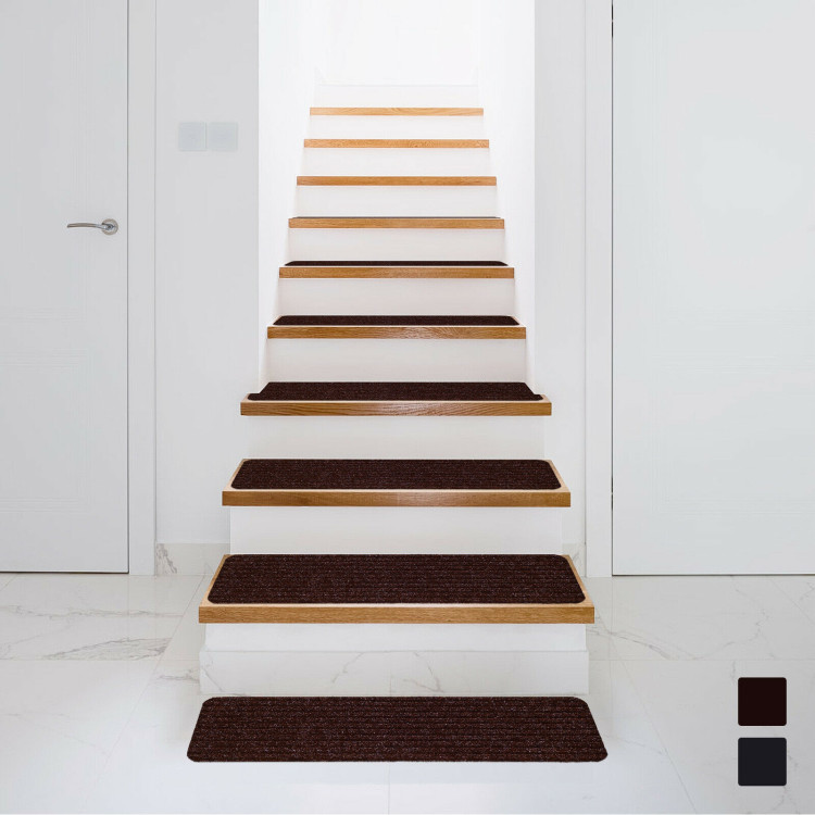 15 Pieces 30 x 8 Inch Slip Resistant Soft Stair Treads Carpet-BrownCostway Gallery View 3 of 12