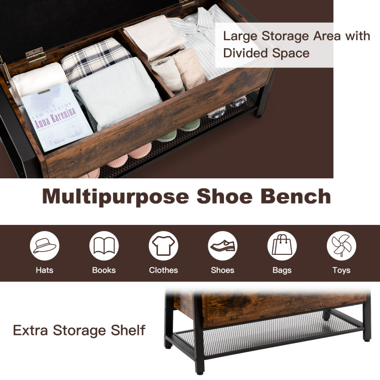 Industrial Storage Shoe Bench with Two Divided SpaceCostway Gallery View 8 of 10