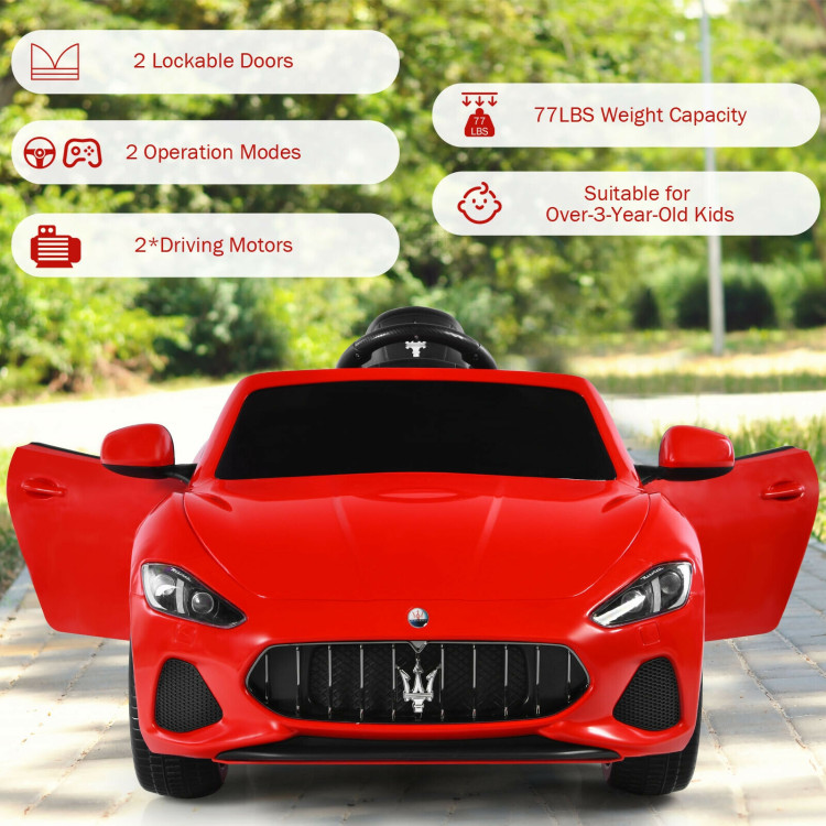 12V Kids Ride On Car Licensed Maserati GranCabrio with Remote Control-RedCostway Gallery View 9 of 11