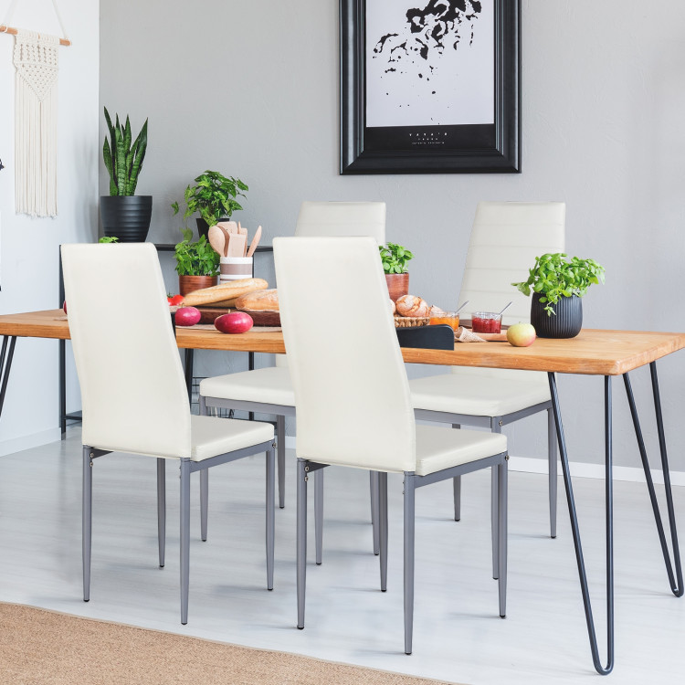 4 pcs PVC Leather Dining Side Chairs Elegant Design -WhiteCostway Gallery View 2 of 11