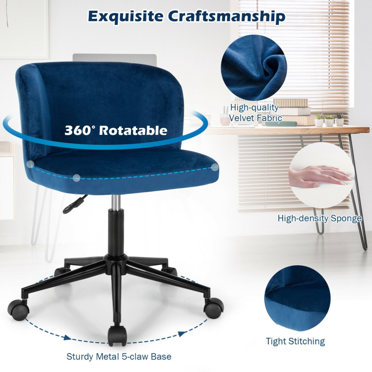 Velvet Leisure Office Chair with Adjustable Height-BlueCostway Gallery View 5 of 10