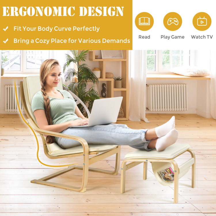 Relax Bentwood Lounge Chair  Set with Magazine Rack-WhiteCostway Gallery View 3 of 10