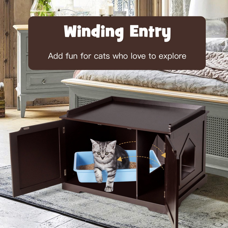 Cat Litter Box Enclosure with Double Doors for Large Cat and Kitty-BrownCostway Gallery View 2 of 10