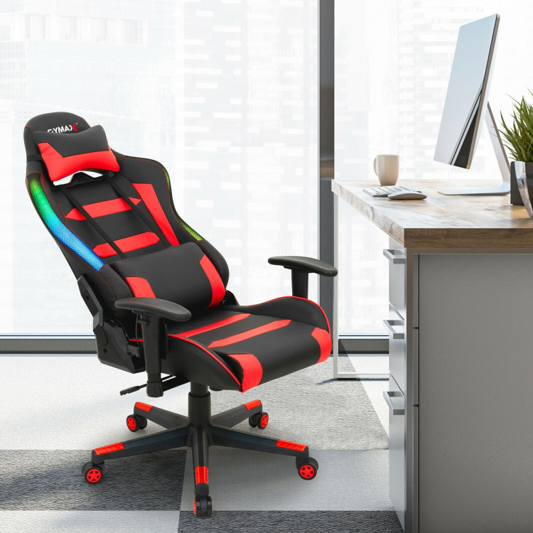 Adjustable Swivel Gaming Chair with LED Lights and Remote-RedCostway Gallery View 8 of 13